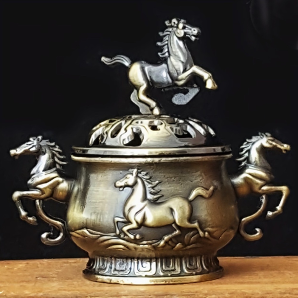 2 Piece Alloy Incense Holder - Brass Horse  - Exquisite  Details - New With Tags